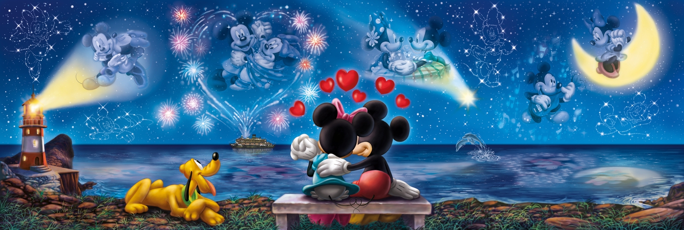 Disney Clementoni Panorama-Puzzle Mickey und Minnie 1000 Teile 98 x 33 cm