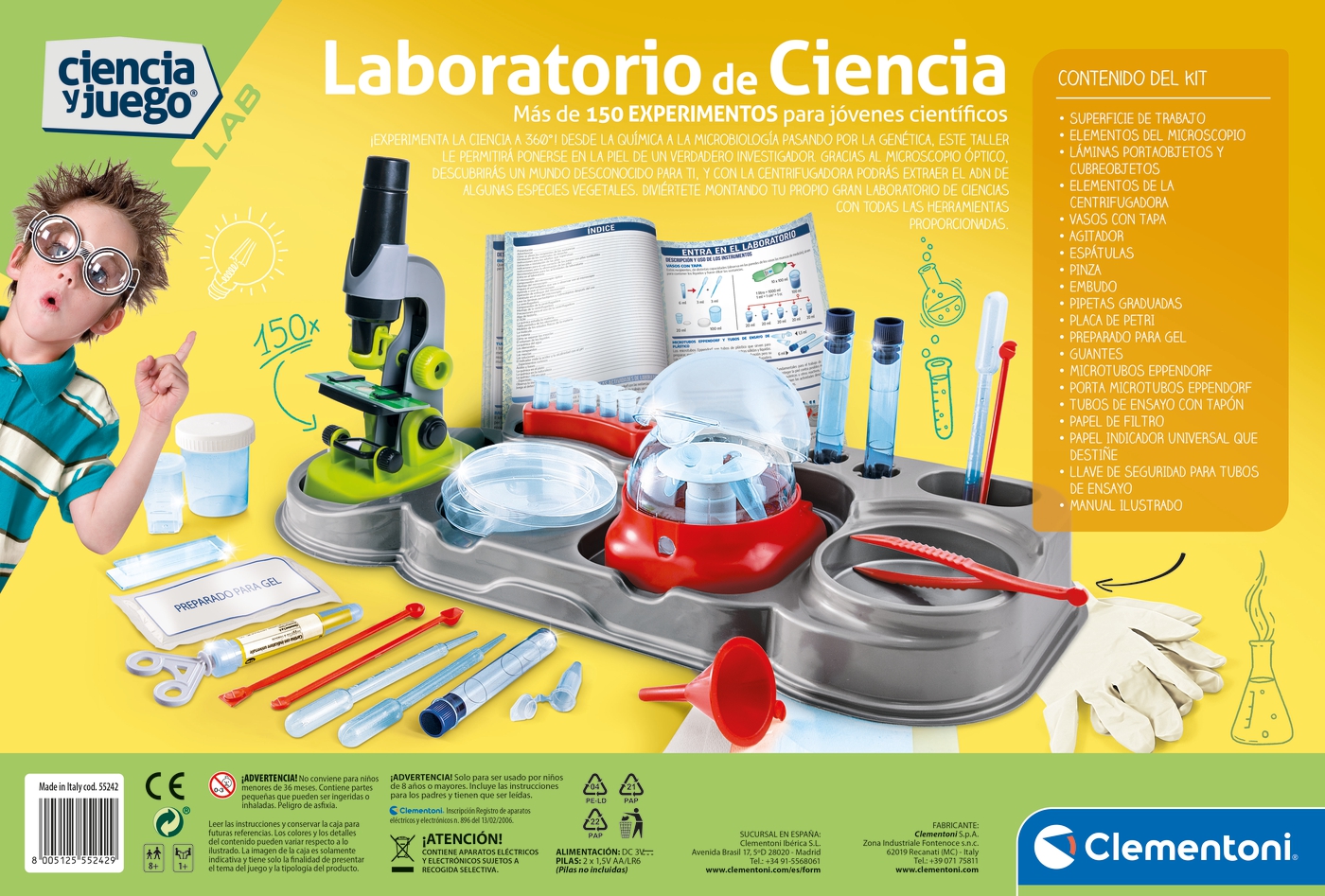 Juego científico niños 5 años+ Mediano Clementoni Lab-Aprendiz Kit de experimentos de Ciencia Multicolor 19267 Laboratorio Veterinario versión en Italiano 