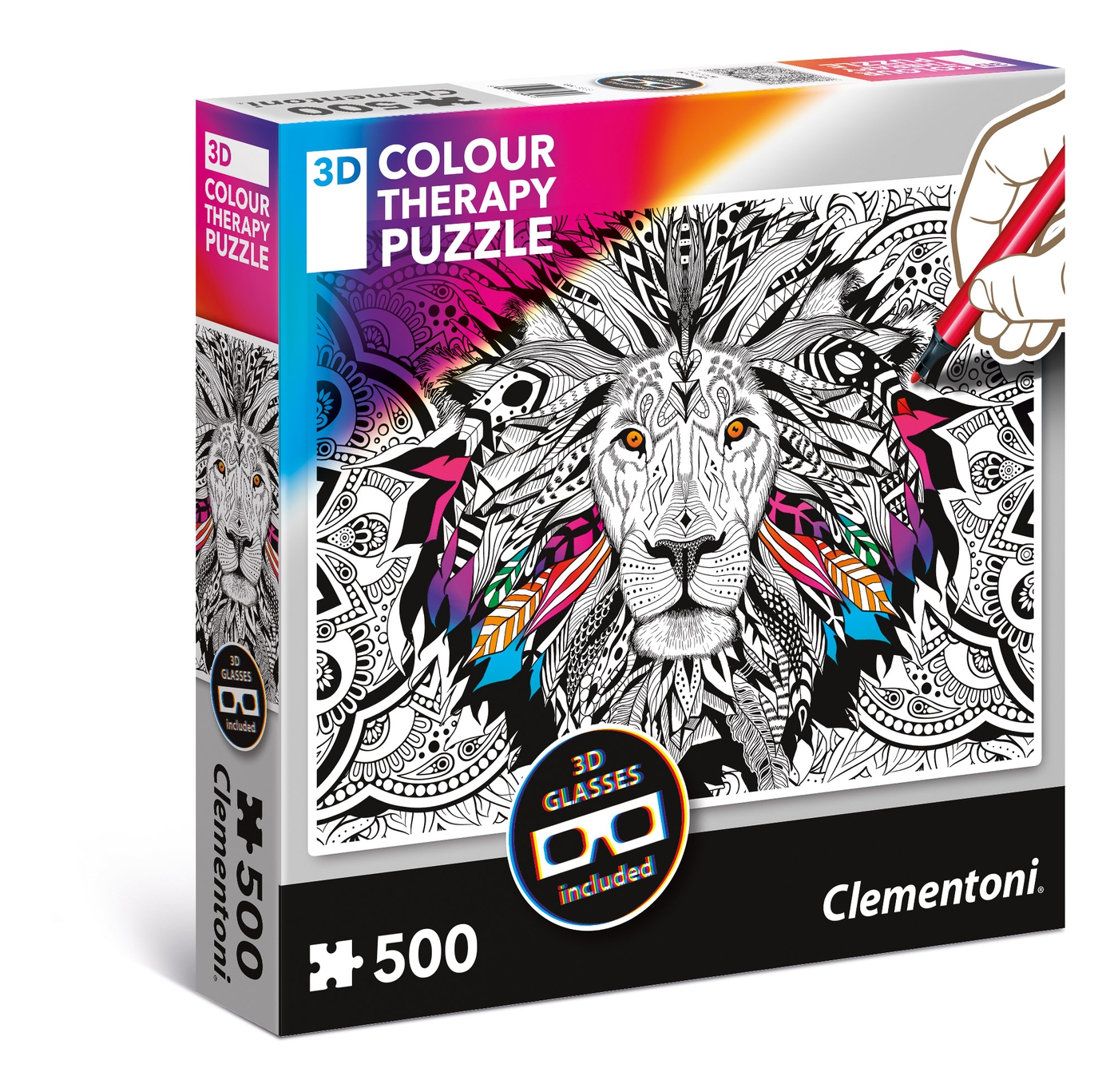 Lion - 500 pcs - 3D Colour Therapy Puzzle - Clementoni